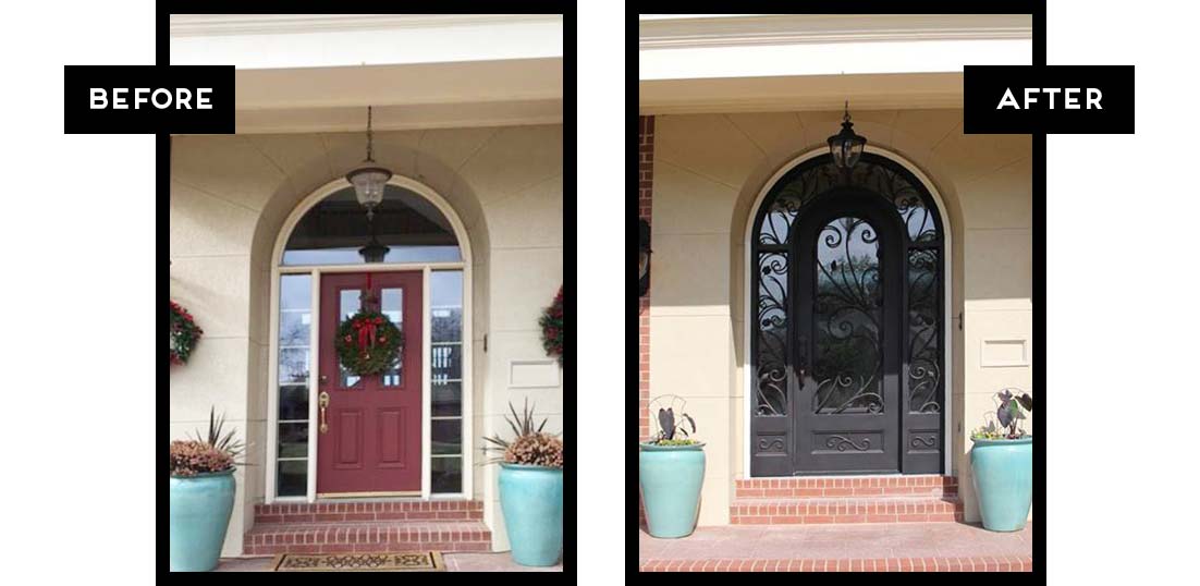single entry iron door before and after installation Wichita, Kansas.